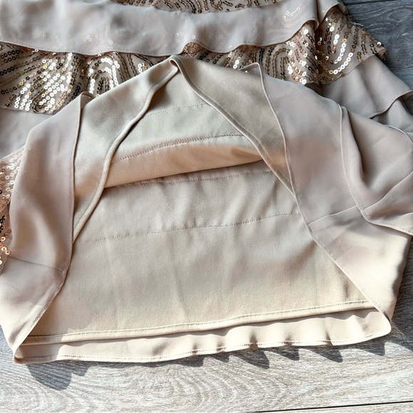 Laura CHAMPAGNE Sequins Ruffled Stretch Shift Evening Dress - Picture 9 of 12